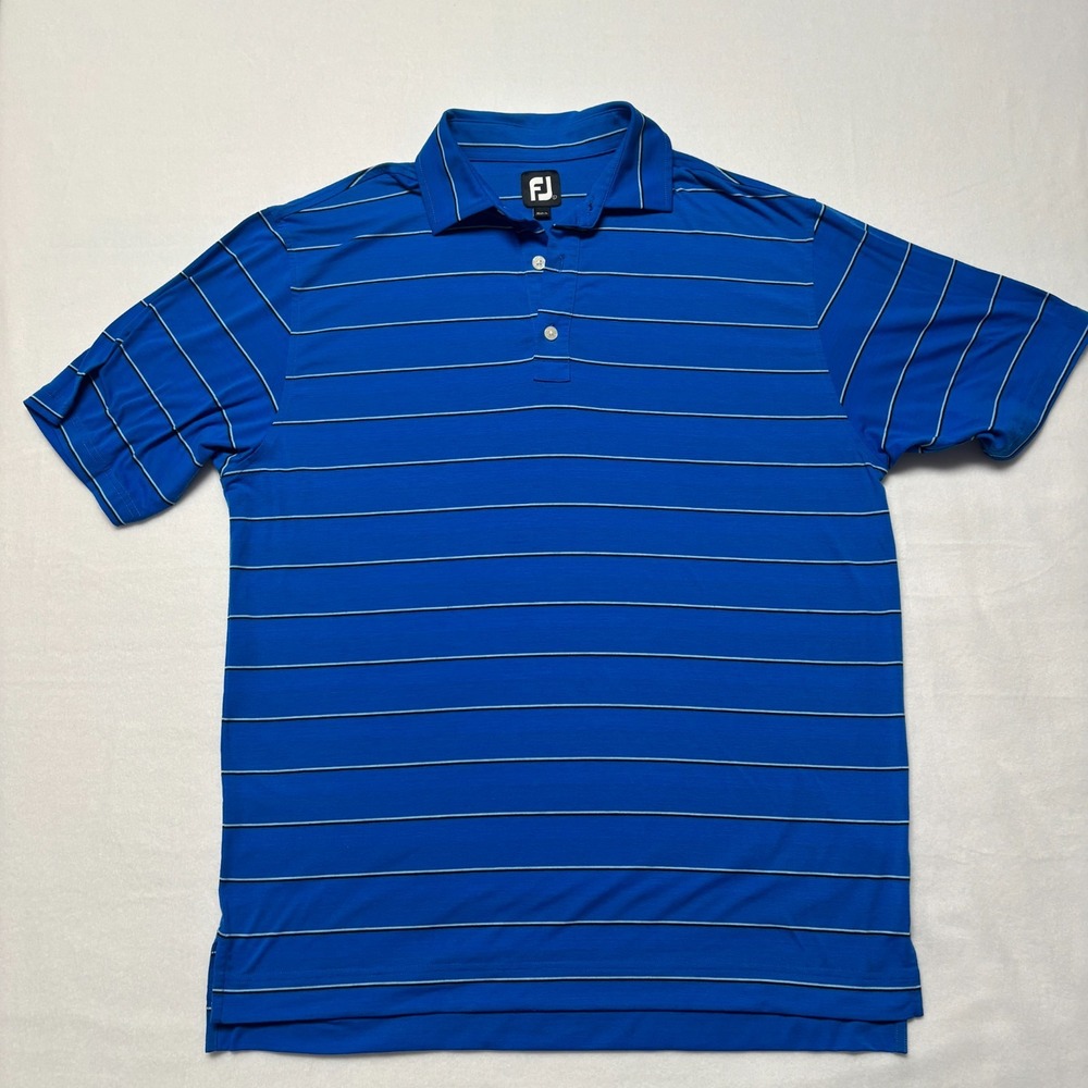 FootJoy FJ Golf Polo Shirt Mens L Blue Stripe Short Sleeve Performance Athletic - Picture 2 of 6